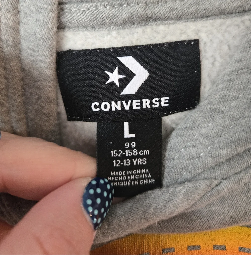 Converse Girls Bundle: 2 Gray Cropped Hoodies Size Large 12-13 Rainbow & Pastel